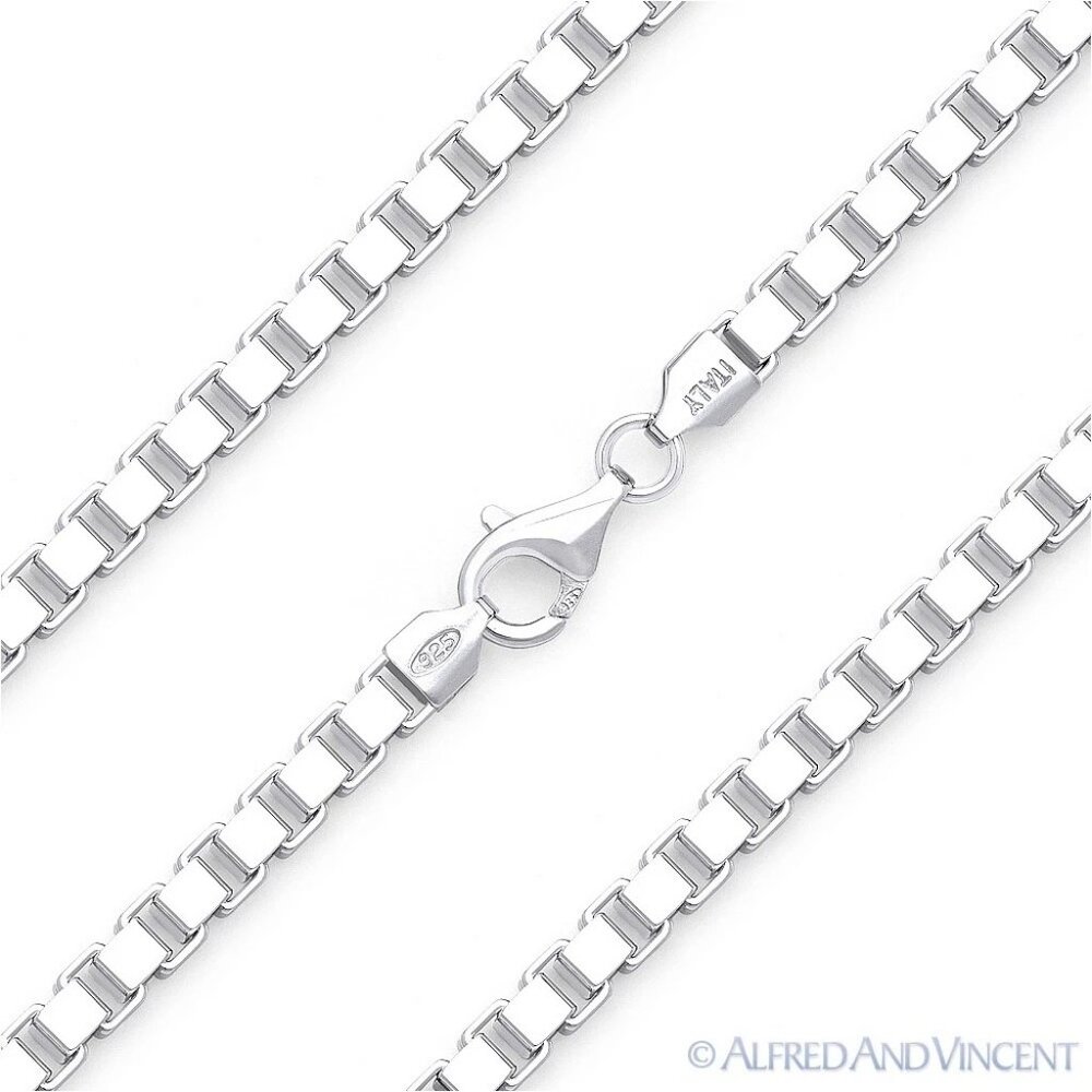 4.5mm Classic Box Link Italian Chain Necklace in Solid .925 Sterling Silver